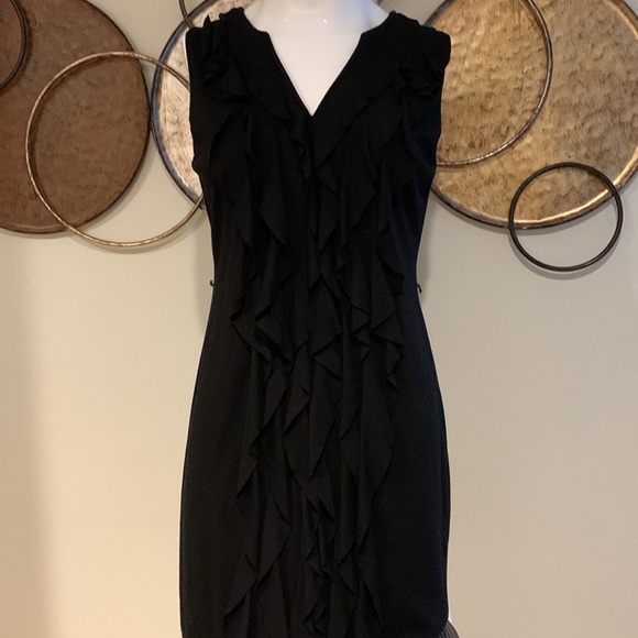 Calvin Klein - solid black sleeveless ruffled dress, size 4 - Picture 3 of 7